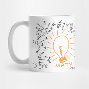 Hand drawn maths symbol and elements around orange bulb Mug